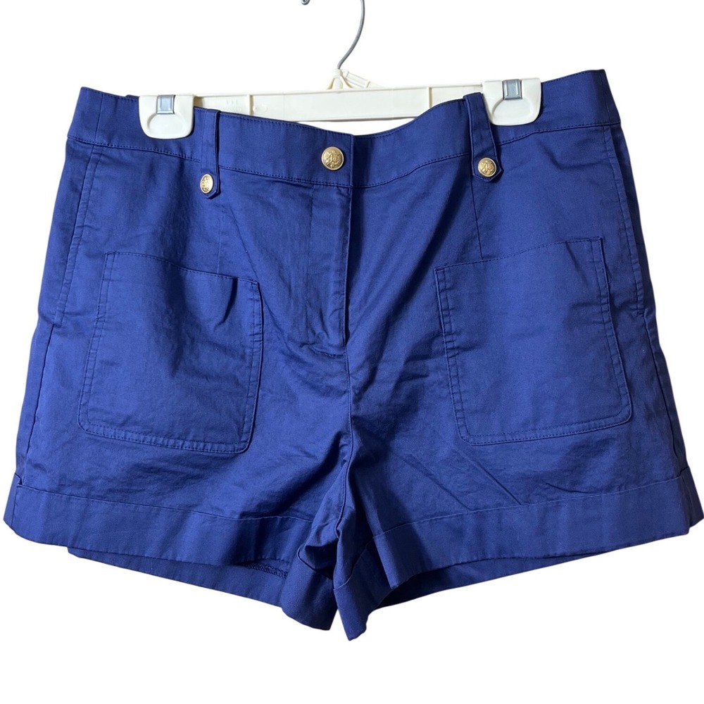 J.Crew Royal Blue Gold Button Sailor Shorts Size 14 Preppy Nautical Coastal SP24